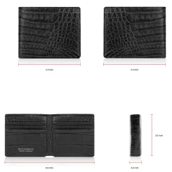 Gian Ferrente - Est. 1982 - Classic Bi-Fold Leather Wallet in Crocodile Belly - Black - Luxury High Quality - Avvenice