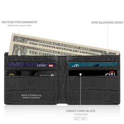 Gian Ferrente - Est. 1982 - Classic Bi-Fold Leather Wallet in Crocodile Belly - Black - Luxury High Quality - Avvenice