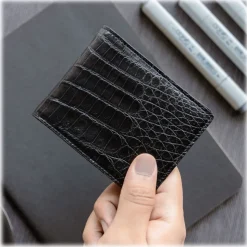 Gian Ferrente - Est. 1982 - Classic Bi-Fold Leather Wallet in Crocodile Belly - Black - Luxury High Quality - Avvenice