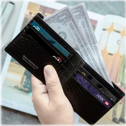 Gian Ferrente - Est. 1982 - Classic Bi-Fold Leather Wallet in Crocodile Belly - Black - Luxury High Quality - Avvenice