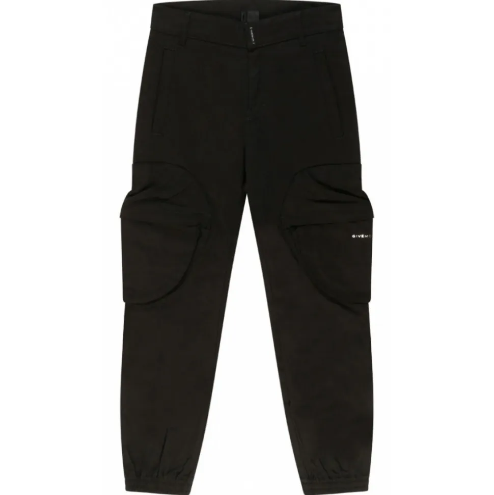 Givenchy - Kids Black Cotton Logo Plaque Gabardine Trousers - Givenchy Exclusive Luxury Collection - Avvenice