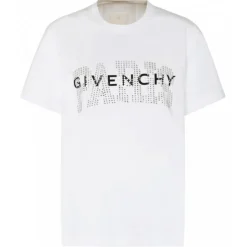 Givenchy - White Cotton Rhinestones Logo Print T-Shirt - Givenchy Exclusive Luxury Collection - Avvenice