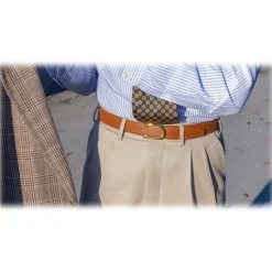 Goldfels - Gold II - Calfskin Cognac Brown - Brown - Belt - Made in Italy - Luxury Exclusive Collection - Avvenice