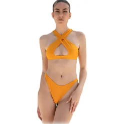 Grace - Grazia di Miceli - "Kyoto" Mustard Crossover Bikini - Luxury Collection - Made in Italy - High Quality - Avvenice