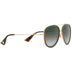 Gucci - Aviator Acetate Sunglasses - Gold with Green and Red Web Frame - Gucci Eyewear - Avvenice