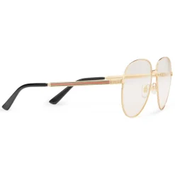 Gucci - Aviator Glasses with Web Detail - Gold Coloured Metal - Gucci Eyewear - Avvenice
