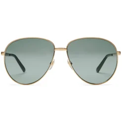 Gucci - Aviator Glasses with Web Detail - Metal Color Gold Grey Lenses - Gucci Eyewear - Avvenice