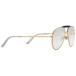 Gucci - Aviator Metal Glasses - Gold coloured with Black Acetate Bridge - Gucci Eyewear - Avvenice
