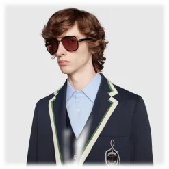 Gucci - Aviator Sunglasses - Acetate Black Glossy Green Red Web - Gucci Eyewear - Avvenice