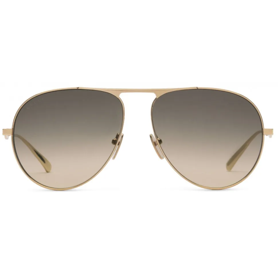 Gucci - Aviator Sunglasses in Metal - Gold Coloured Shaded Brown Lenses - Gucci Eyewear - Avvenice