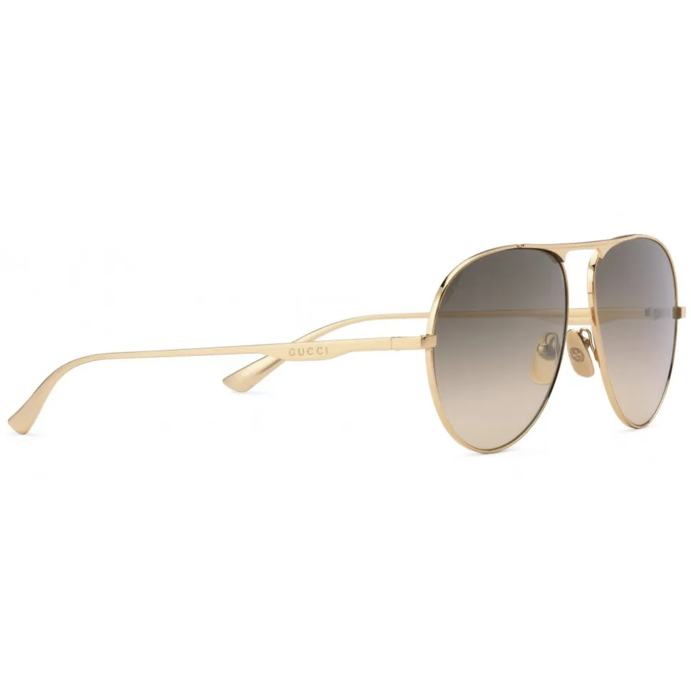 Gucci - Aviator Sunglasses in Metal - Gold Coloured Shaded Brown Lenses - Gucci Eyewear - Avvenice