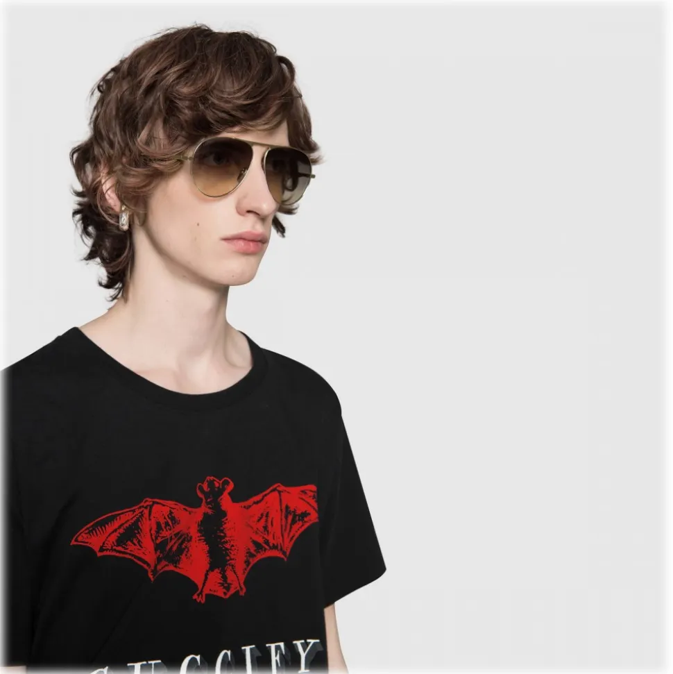 Gucci - Aviator Sunglasses in Metal - Gold Coloured Shaded Brown Lenses - Gucci Eyewear - Avvenice