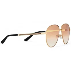 Gucci - Aviator Sunglasses in Metal - Gold Coloured Brown Lenses - Gucci Eyewear - Avvenice
