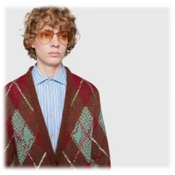 Gucci - Aviator Sunglasses in Metal - Gold Coloured Brown Lenses - Gucci Eyewear - Avvenice