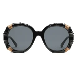 Gucci - Bamboo Effect Round Sunglasses - Black - Gucci Eyewear - Avvenice
