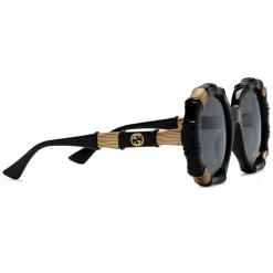 Gucci - Bamboo Effect Round Sunglasses - Black - Gucci Eyewear - Avvenice