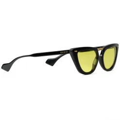 Gucci - Cat Eye Acetate Sunglasses with Metal Bridge - Black Yellow  - Gucci Eyewear - Avvenice