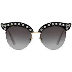 Gucci - Cat Eye Acetate Sunglasses with Pearls - Black Acetate - Gucci Eyewear - Avvenice