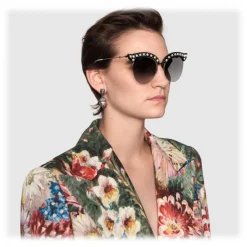 Gucci - Cat Eye Acetate Sunglasses with Pearls - Black Acetate - Gucci Eyewear - Avvenice