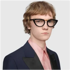 Gucci - Cat Eye Acetate Sunglasses with Metal Bridge - Black  - Gucci Eyewear - Avvenice