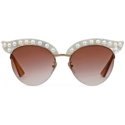 Gucci - Cat Eye Acetate Sunglasses with Pearls - White Acetate - Gucci Eyewear - Avvenice