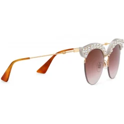 Gucci - Cat Eye Acetate Sunglasses with Pearls - White Acetate - Gucci Eyewear - Avvenice
