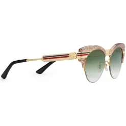 Gucci - Cat Eye Glitter Acetate Sunglasses - Beige Glitter Acetate and Gold Metal  - Gucci Eyewear - Avvenice