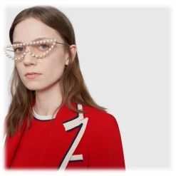 Gucci - Cat Eye Metal Sunglasses with Pearls - Gold Pearls - Gucci Eyewear - Avvenice