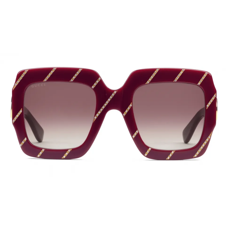 Gucci - Crystal Striped Square Sunglasses - Burgundy - Gucci Eyewear - Avvenice