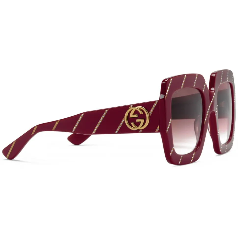 Gucci - Crystal Striped Square Sunglasses - Burgundy - Gucci Eyewear - Avvenice