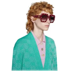 Gucci - Crystal Striped Square Sunglasses - Burgundy - Gucci Eyewear - Avvenice