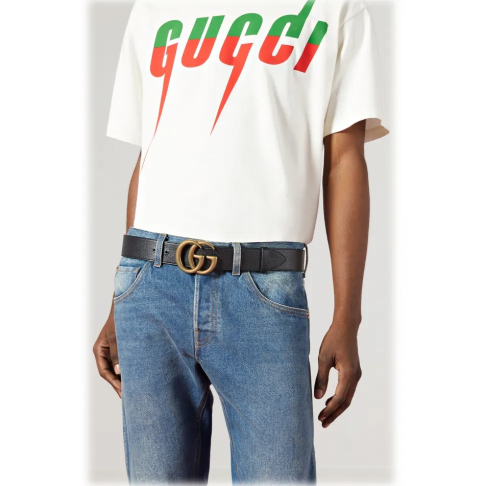 Gucci - GG Marmont Wide Belt - Black Leather - Belt - Gucci Exclusive Collection - Avvenice
