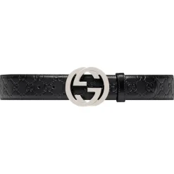 Gucci - Gucci Signature Leather Belt - Black Leather - Belt - Gucci Exclusive Collection - Avvenice