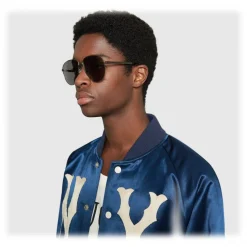 Gucci - Metal Aviator Sunglasses - Glossy Ruthenium - Gucci Eyewear - Avvenice