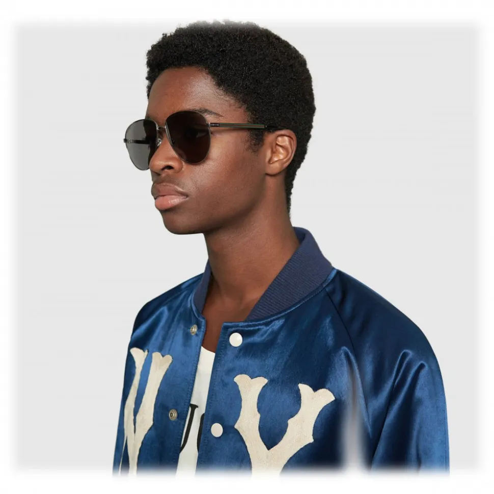 Gucci - Metal Aviator Sunglasses - Glossy Ruthenium - Gucci Eyewear - Avvenice