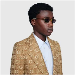 Gucci - Metal Rectangular Sunglasses - Gold GG - Gucci Eyewear - Avvenice