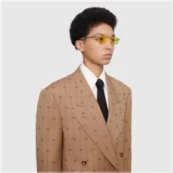 Gucci - Metal Rectangular Sunglasses - Gold Yellow - Gucci Eyewear - Avvenice