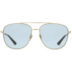 Gucci - Navigator Sunglasses in Metal - Shiny Gold Lenses Blue - Gucci Eyewear - Avvenice
