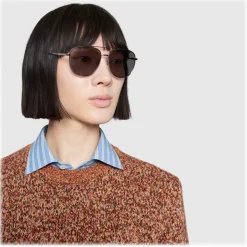 Gucci - Navigator Sunglasses in Metal - Glossy Ruthenium - Gucci Eyewear - Avvenice