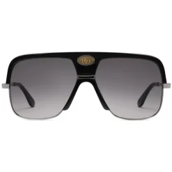 Gucci - Navigator Sunglasses with Double G - Black Acetate and Ruthenium Metal - Gucci Eyewear - Avvenice