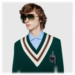 Gucci - Navigator Sunglasses with Double G - Dark Turtle Acetate and Gold Metal - Gucci Eyewear - Avvenice