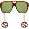 Gucci - Online Exclusive Square Sunglasses with Charms - Brown - Gucci Eyewear - Avvenice