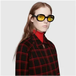 Gucci - Oval Sunglasses in Acetate - Black Yellow - Gucci Eyewear - Avvenice