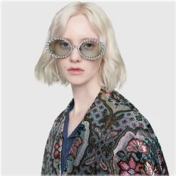 Gucci - Oval Sunglasses with Swarovski Crystals - Silver - Gucci Eyewear - Avvenice