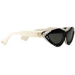 Gucci - Oval Sunglasses with Swarovski Crystals - White Black - Gucci Eyewear - Avvenice