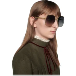 Gucci - Oval-Frame Sunglasses - Gold Grey - Gucci Eyewear - Avvenice