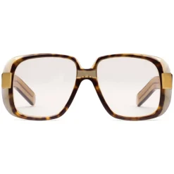 Gucci - Oversize Round Frame Acetate Glasses - Transparent Olive Acetate - Gucci Eyewear - Avvenice