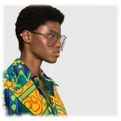 Gucci - Oversize Round Frame Metal Sunglasses - Light Pink - Gucci Eyewear - Avvenice