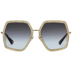 Gucci - Oversized Square Metal Sunglasses - Gold with Gold Acetate and Glitter - Gucci Eyewear - Avvenice