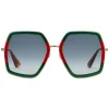Gucci - Oversized Square Sunglasses in Metal - Gold Coloured with Green and Red Acetate Glitter - Gucci Eyewear - Avvenice